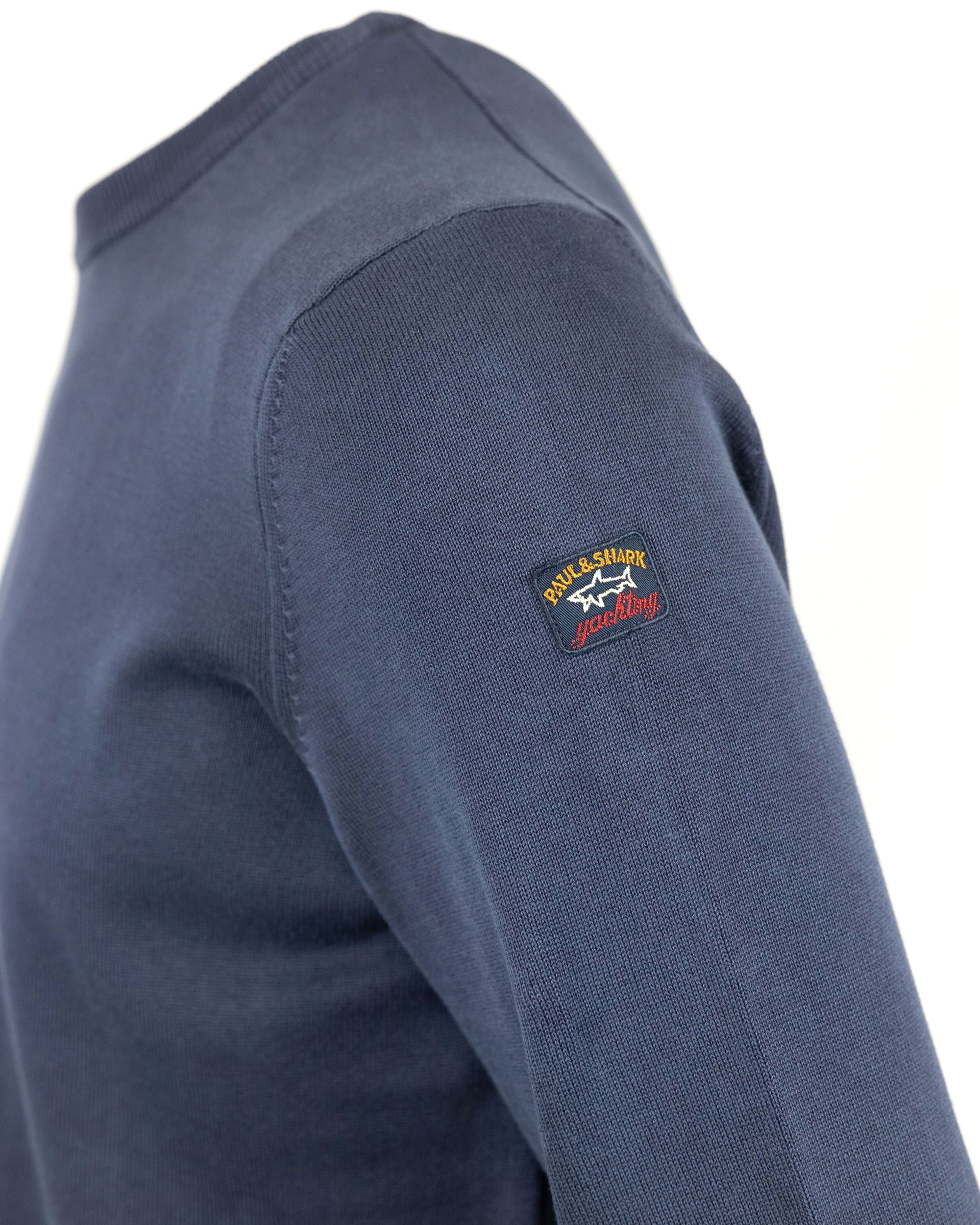 Blue Sweater With Sewn-In Logo Patch