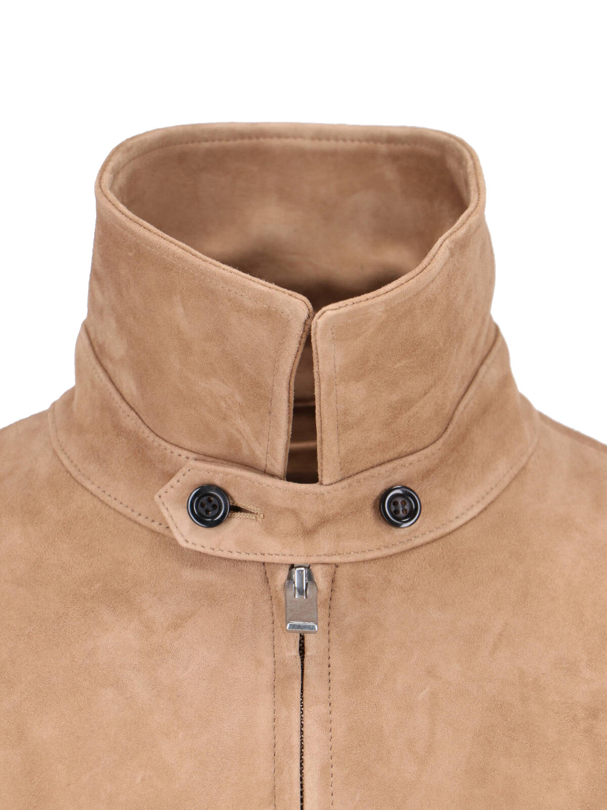 Structured Beige Jacket With High Collar And Zipper Closure