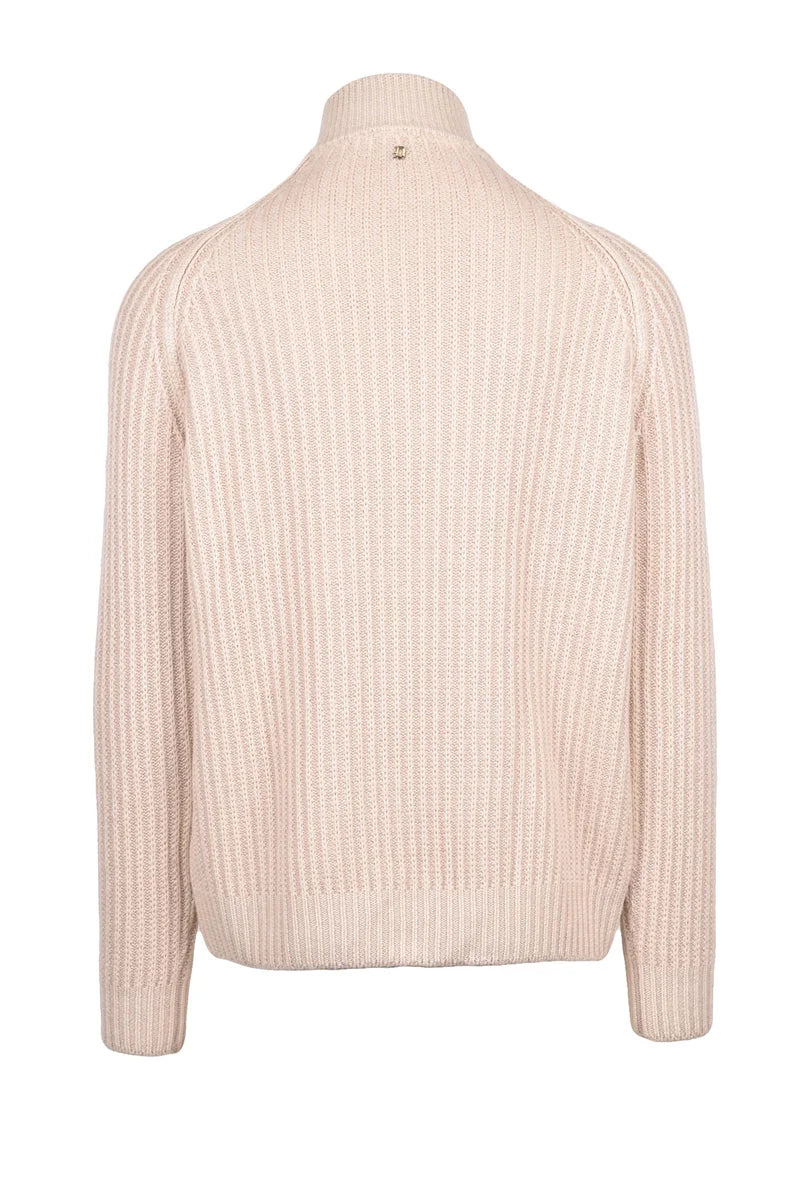 Wool Zip Mock Neck Sweater - Beige