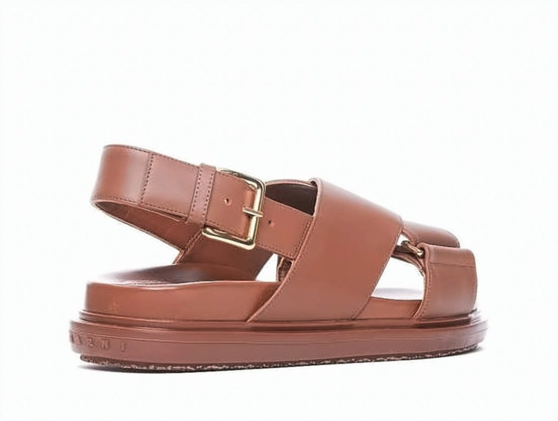 Padded Leather Sandals with Elevated Rubber Sole