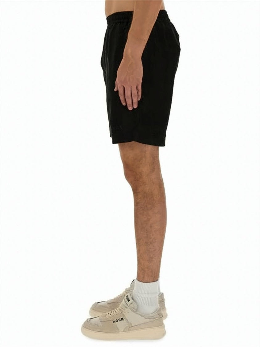 Relaxed Fit Black Cupro Activewear Shorts With Elastic Waistband