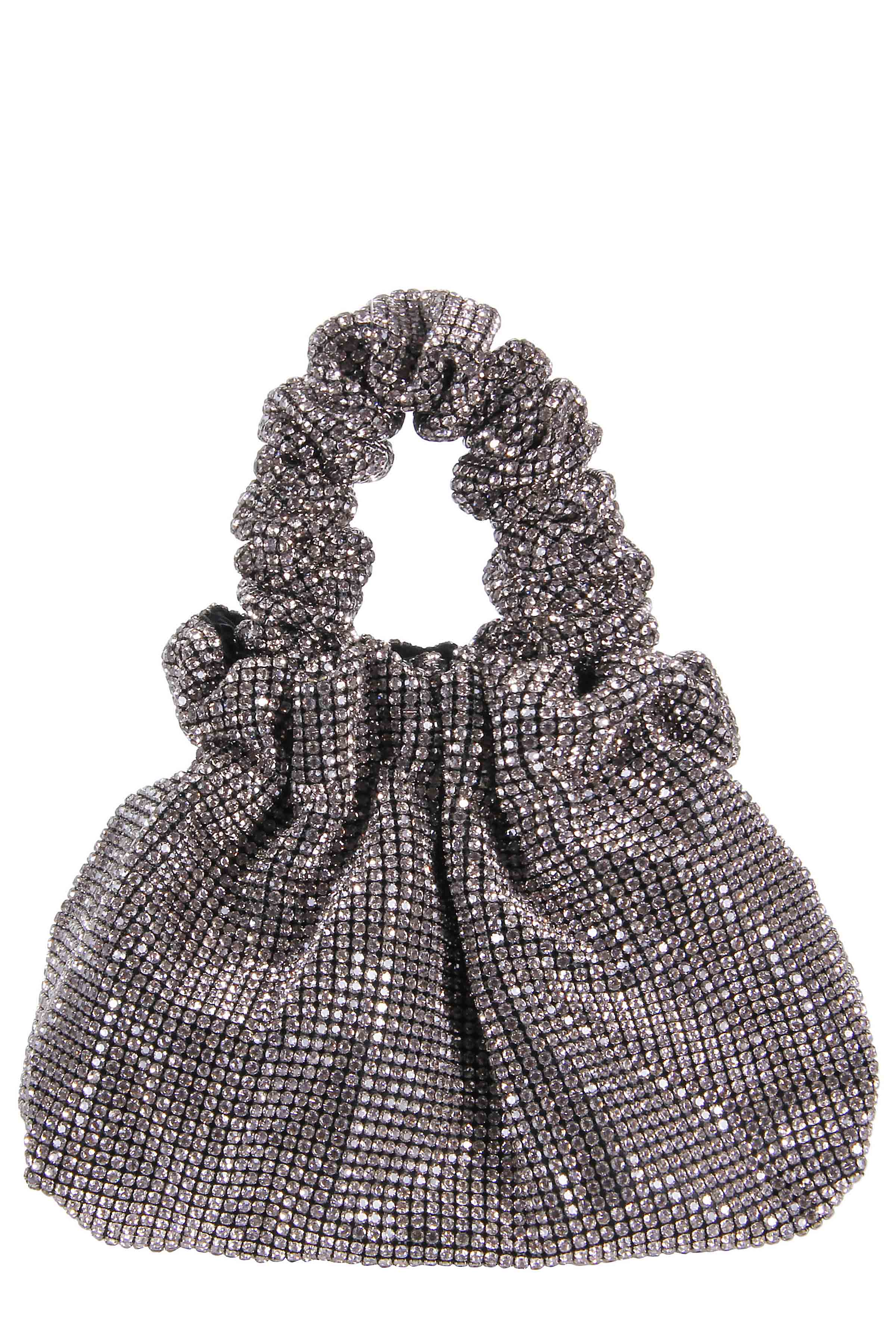 Ruched Silver Crystal Mesh Handbag