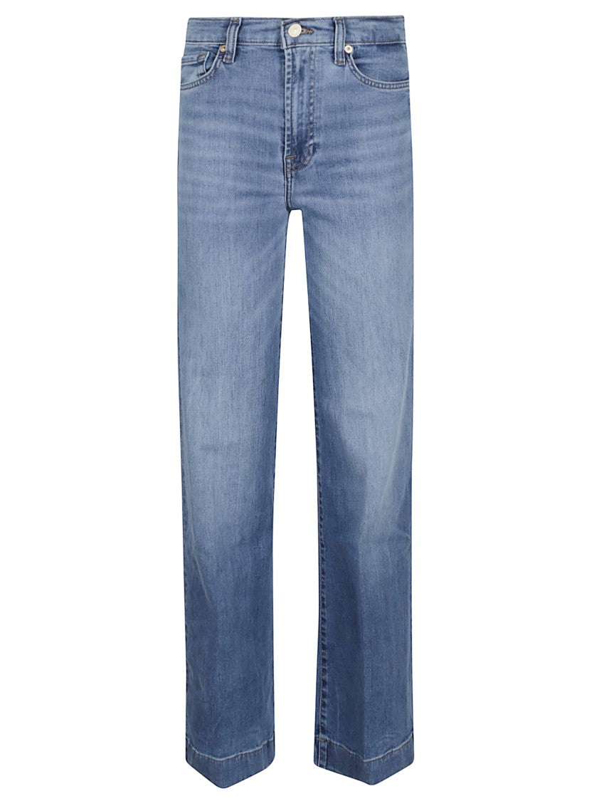 High-Waisted Wide-Flared Jeans With Subtle Whiskering