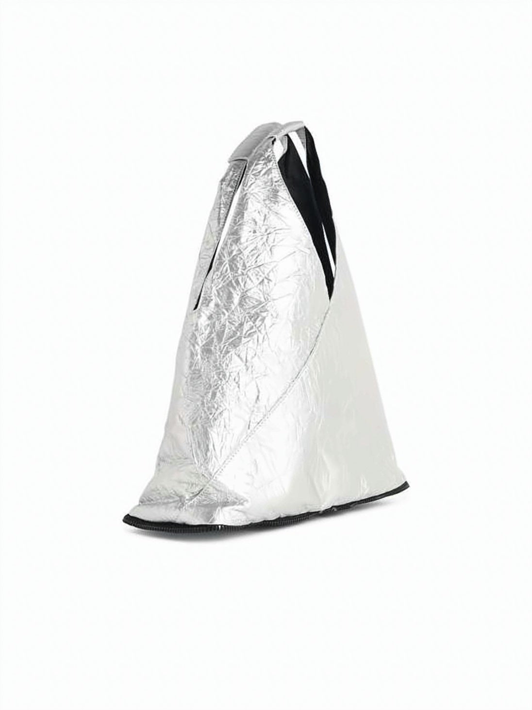 Triangular Pouch Bag with Crinkled Metallic Finish