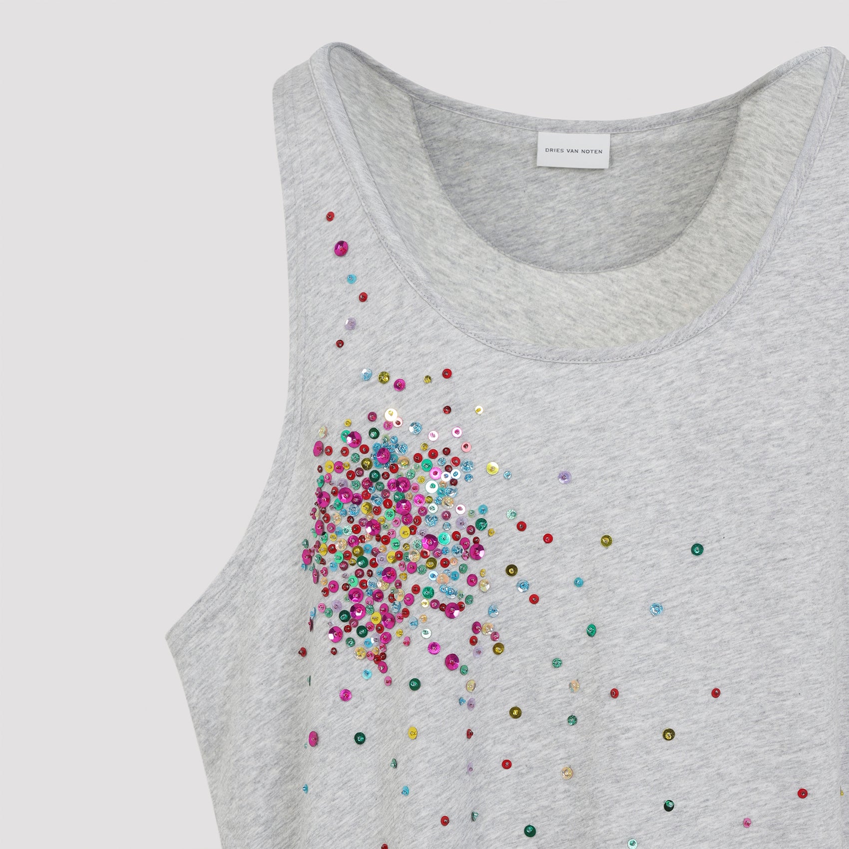 Sleeveless Cotton Top with Asymmetric Sequin Detail