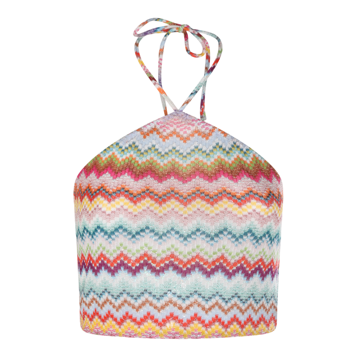 Zigzag Pattern Halter Neck Top with Ties
