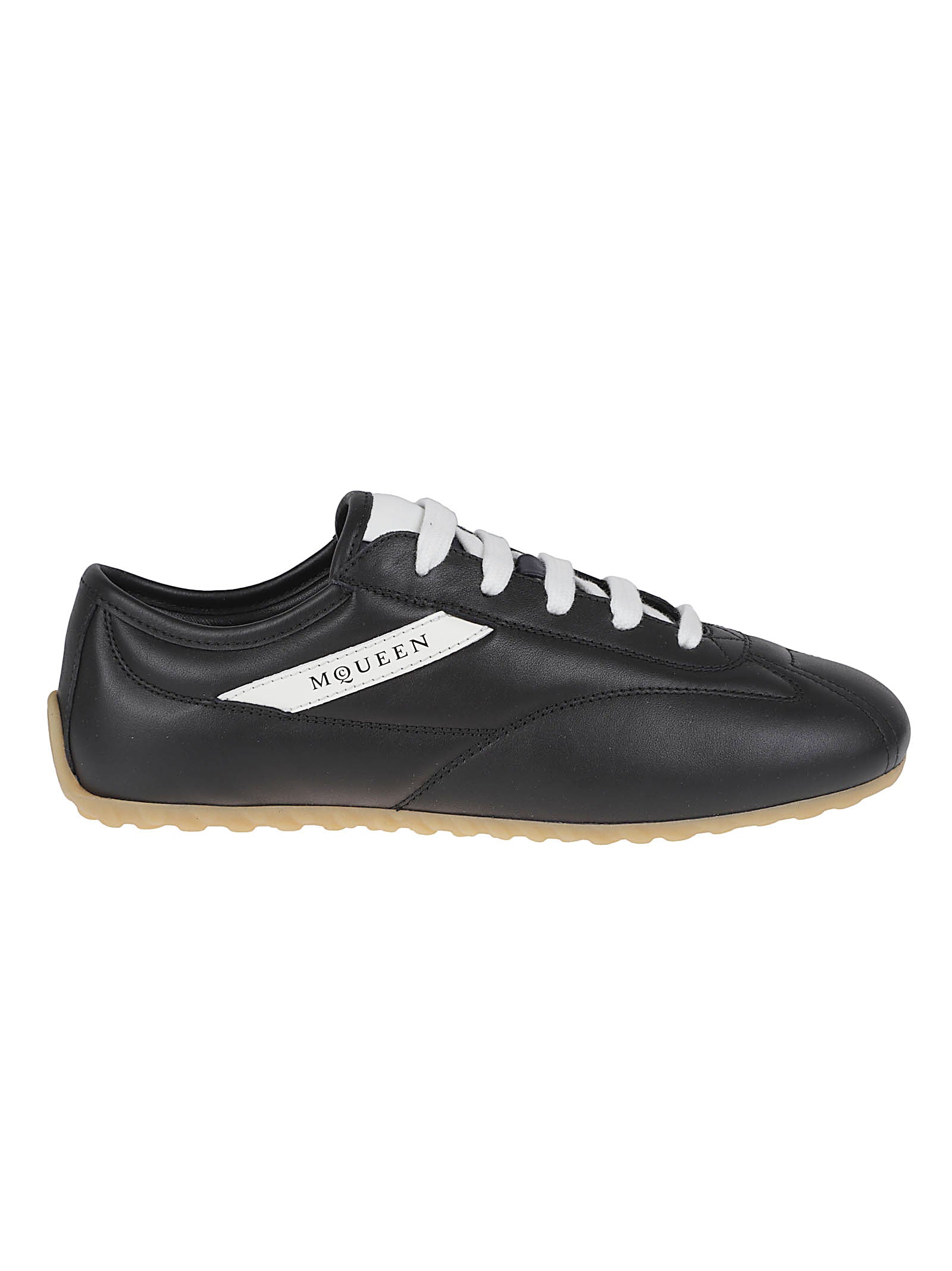 Rounded Toe Black Nappa Leather Sneakers with Iconic Logo Detail
