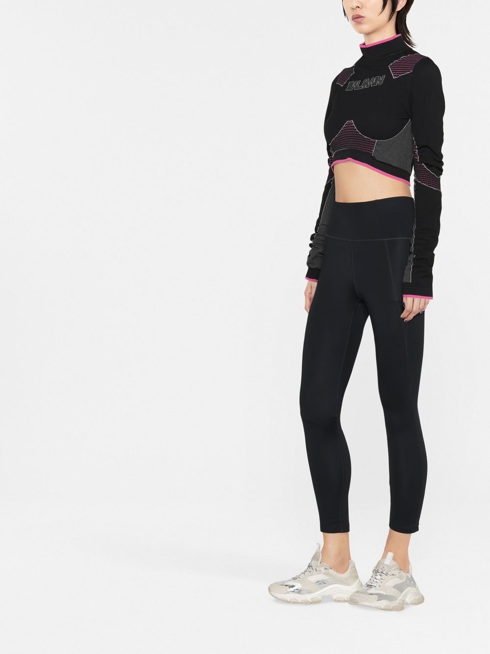 Black Seamless Jersey Cropped Polyamide Top