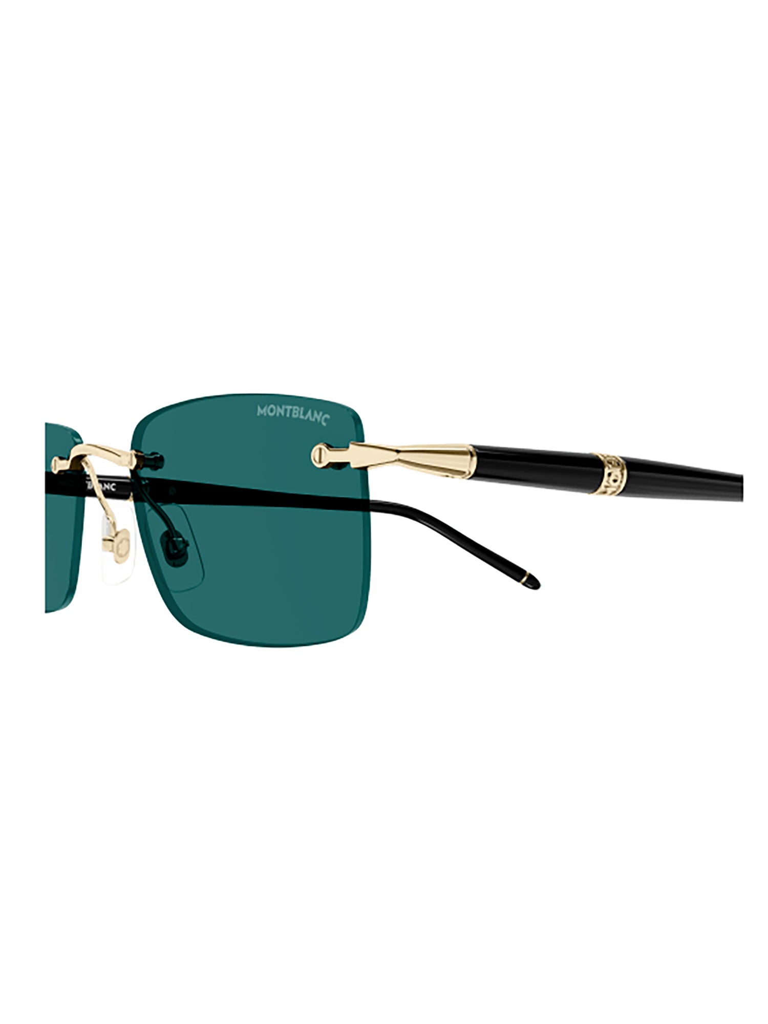 Rectangular Metallic-Metal Sunglasses with Green Lenses and Gold Accents