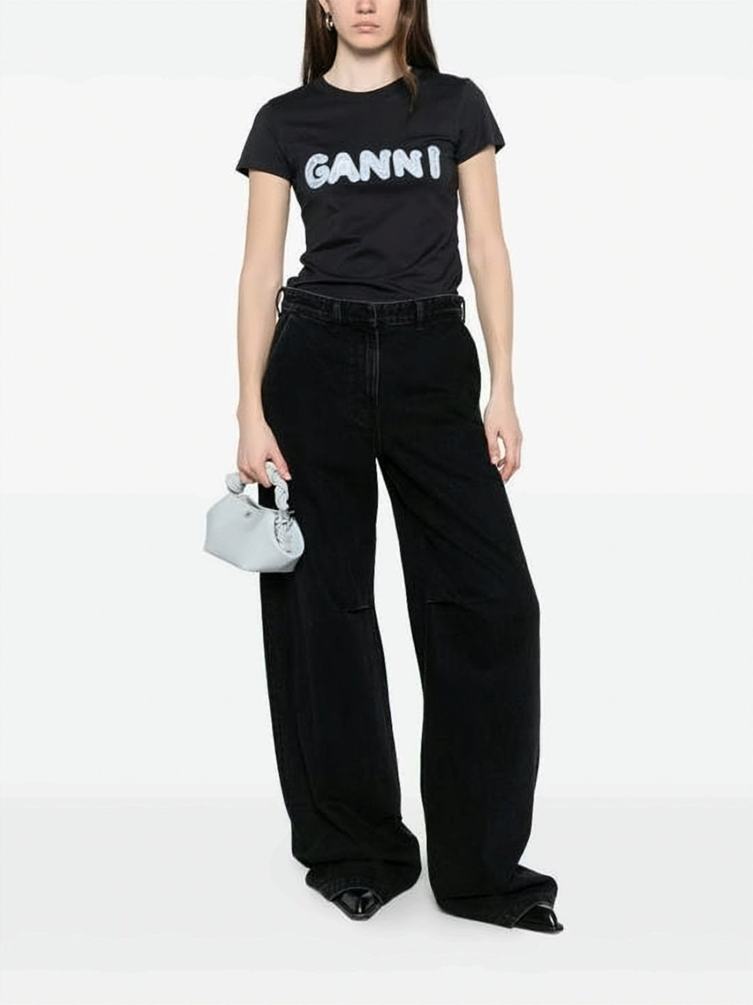 Fitted Black T-Shirt with Textured Logo Design