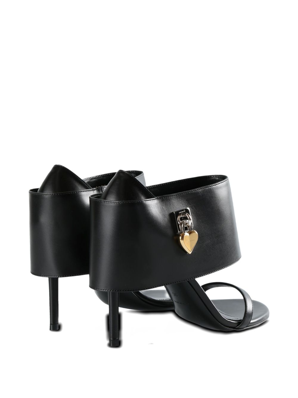 Heart-Lock Embellished Black Stiletto Sandals