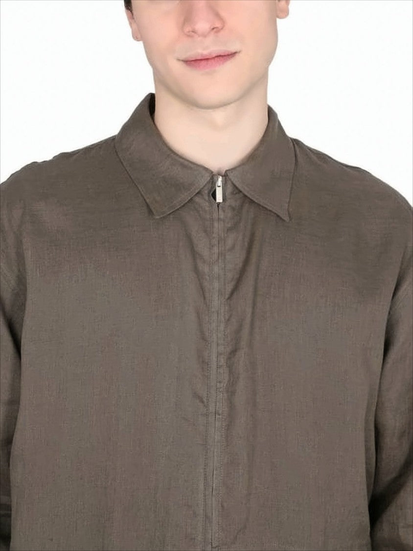 Brown Linen Jacket with Front Zipper
