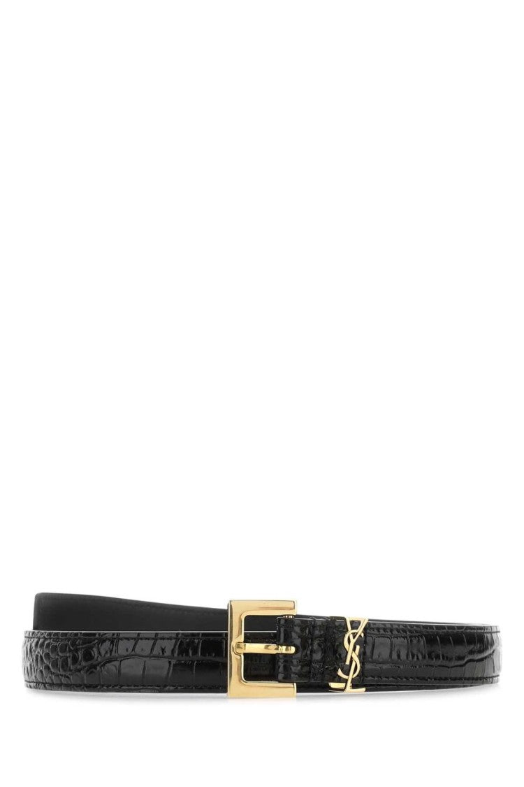 Textured Calf Leather Belt with Gold Buckle