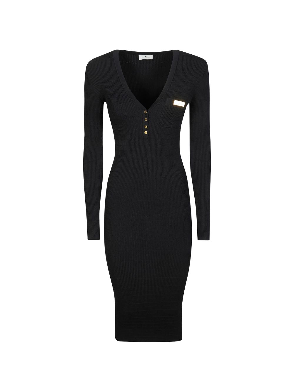 Fitted Black Ribbed Midi Dress