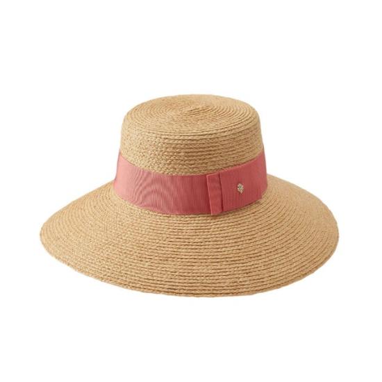 Woven Raffia Wide-Brimmed Hat with Textured Fabric Band