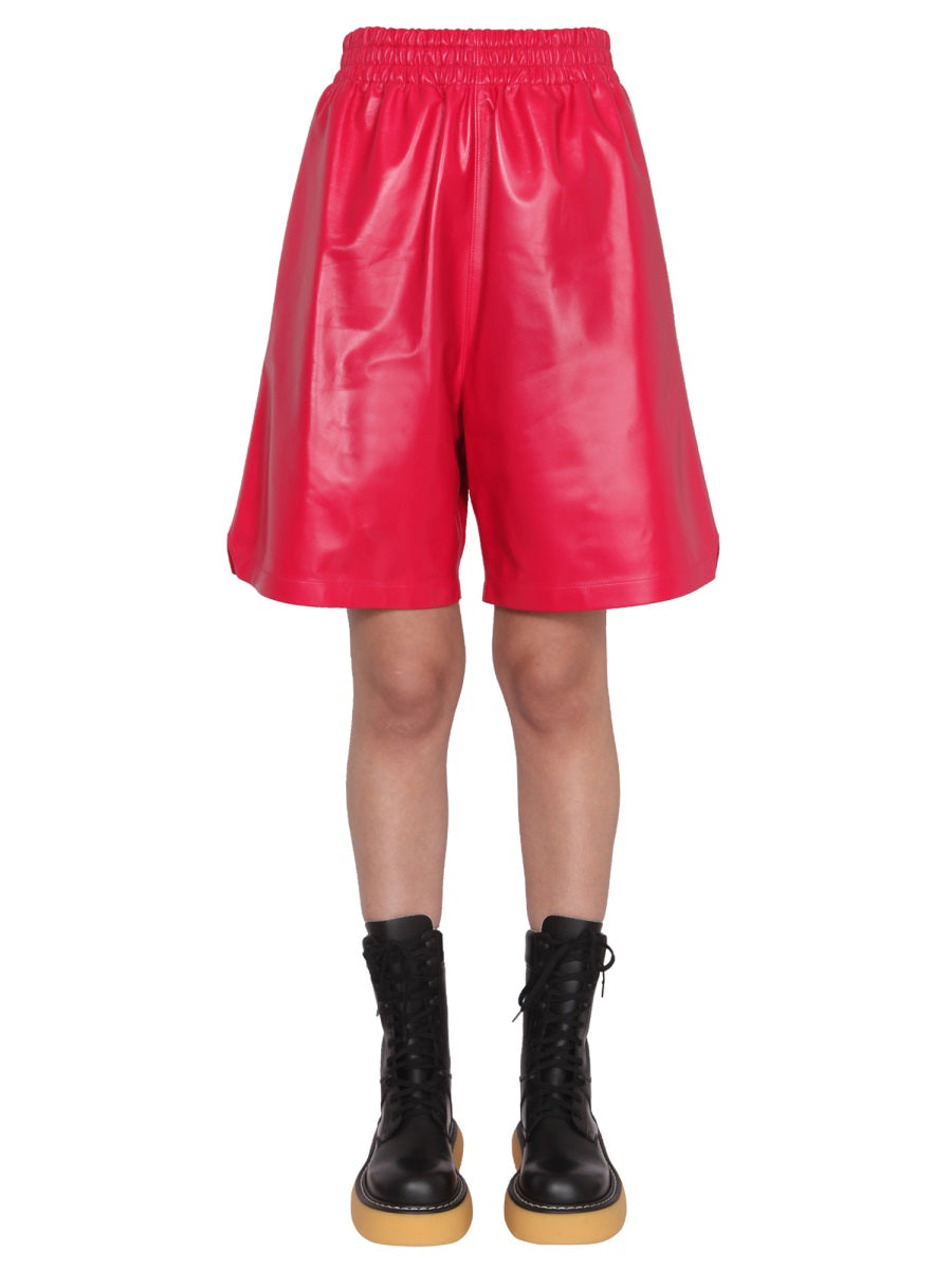 Tailored Black Leather Shorts with Elastic Waistband
