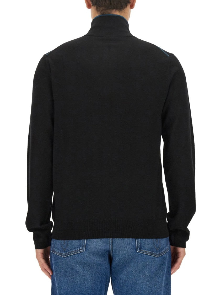 Slim-Fit Black Jersey With High Collar