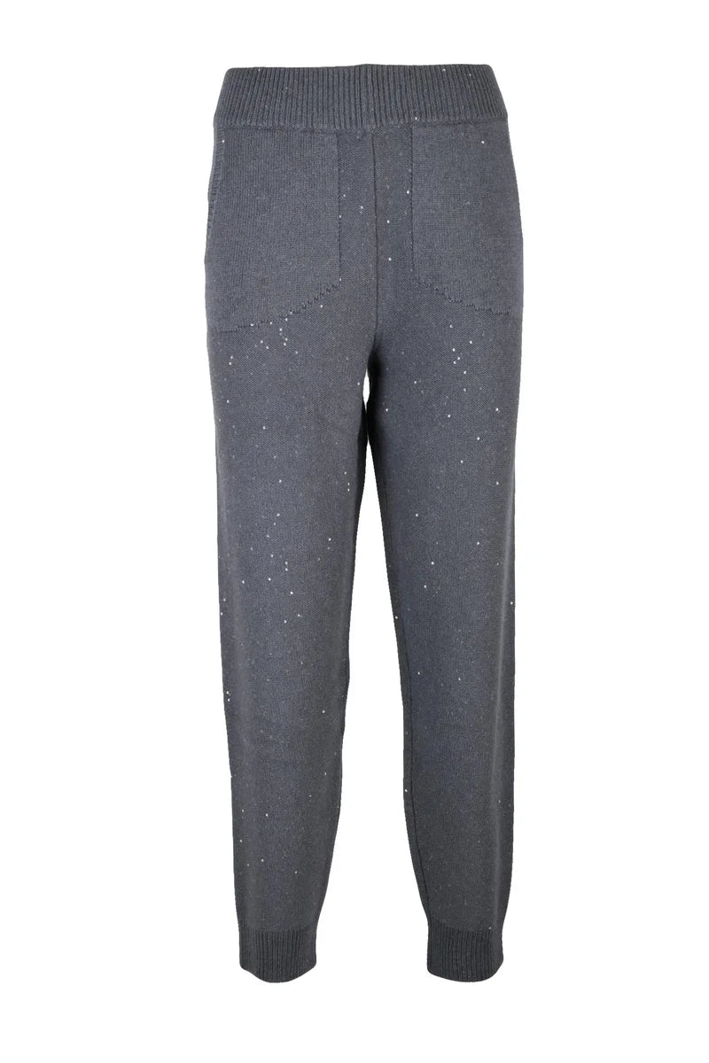 Knitted Grey Trousers with Sequined Detailing