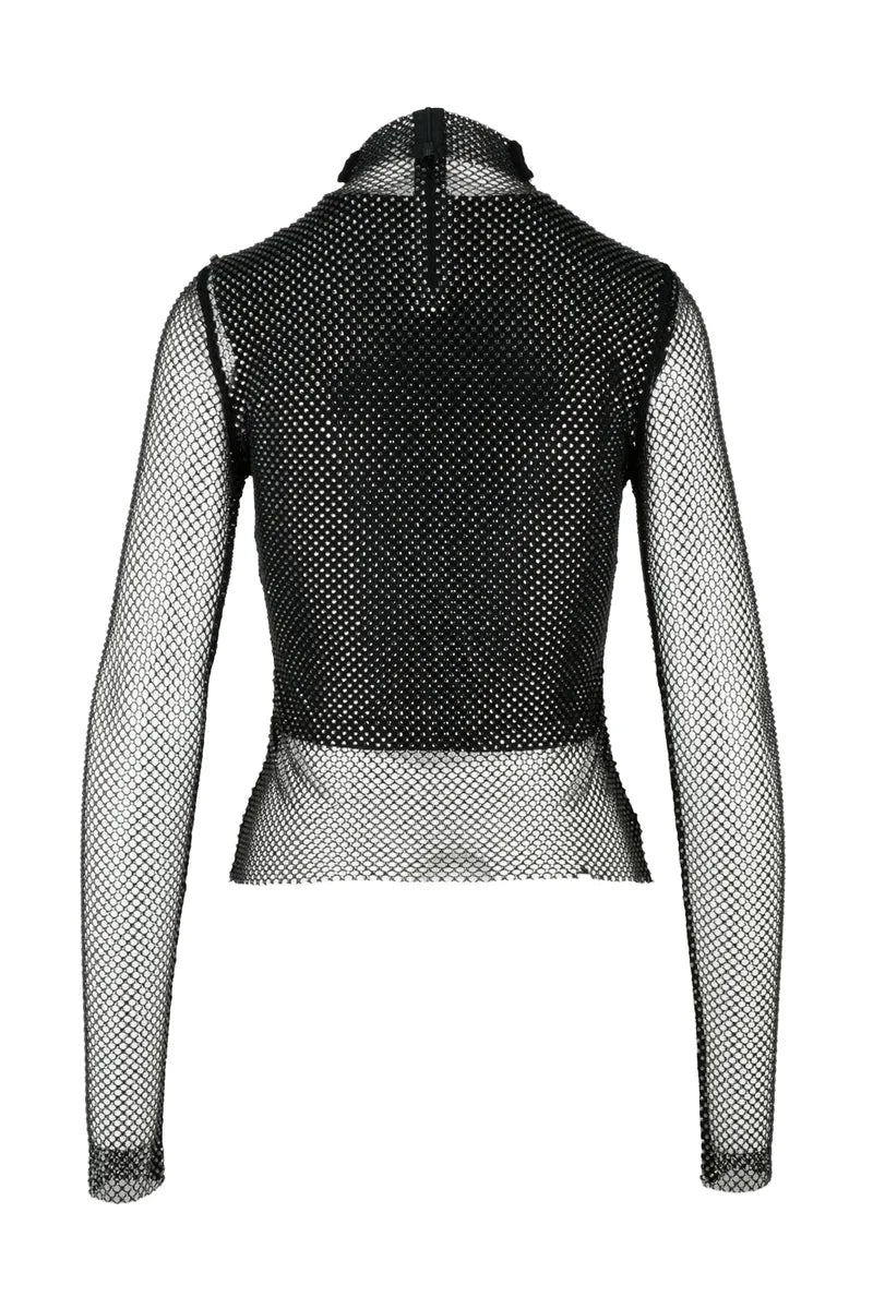 Net Blouse with Camisole - Black