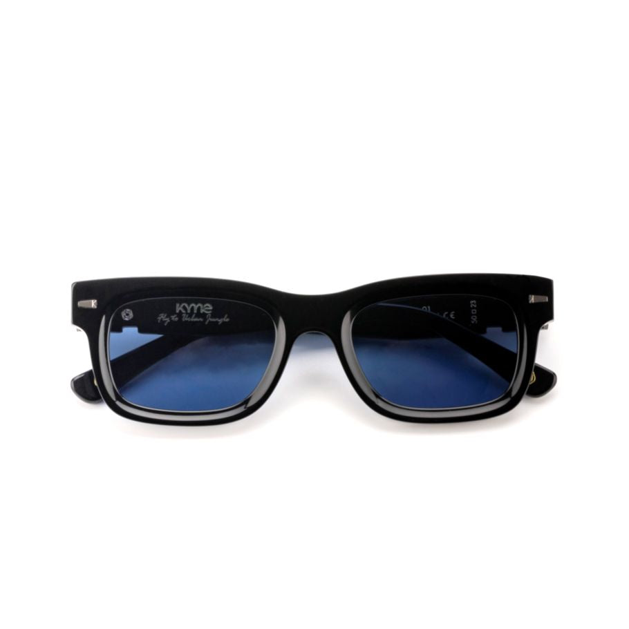 Jedi1 Bold Rectangular Frame Sunglasses with Deep Blue Lenses