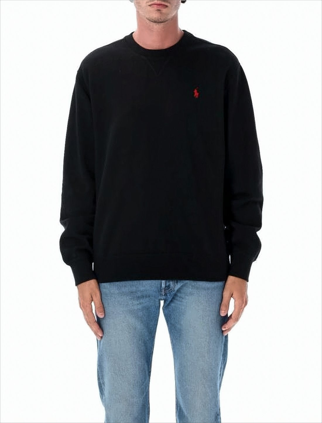 Classic Black Crewneck Sweatshirt with Logo Embroidery