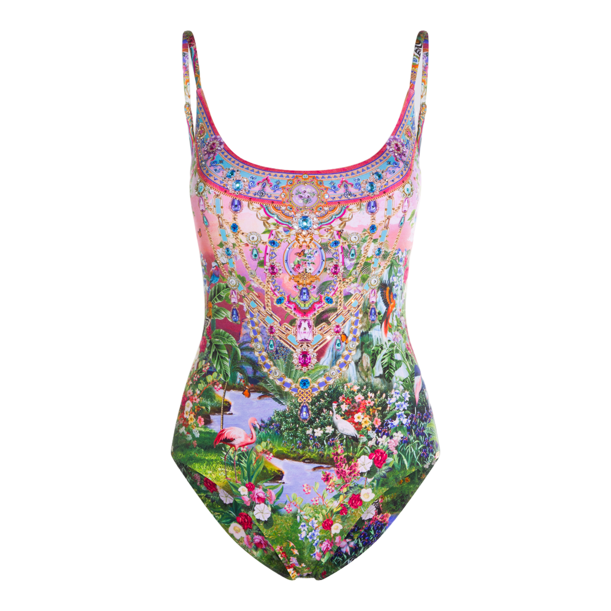Flowing Silhouette Swimsuit With Intricate Patterns And Layered Design