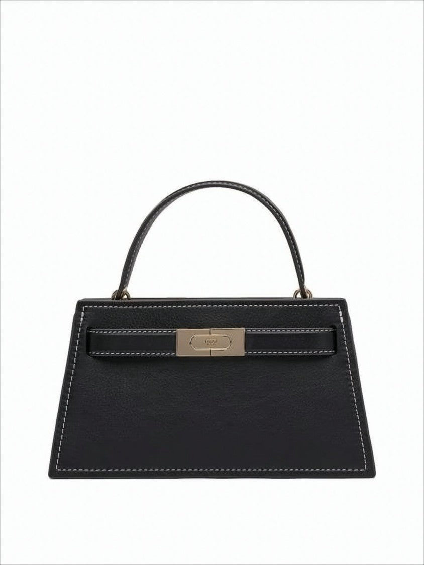 Structured Calf Leather Tote Bag with Gold-tone Clasp