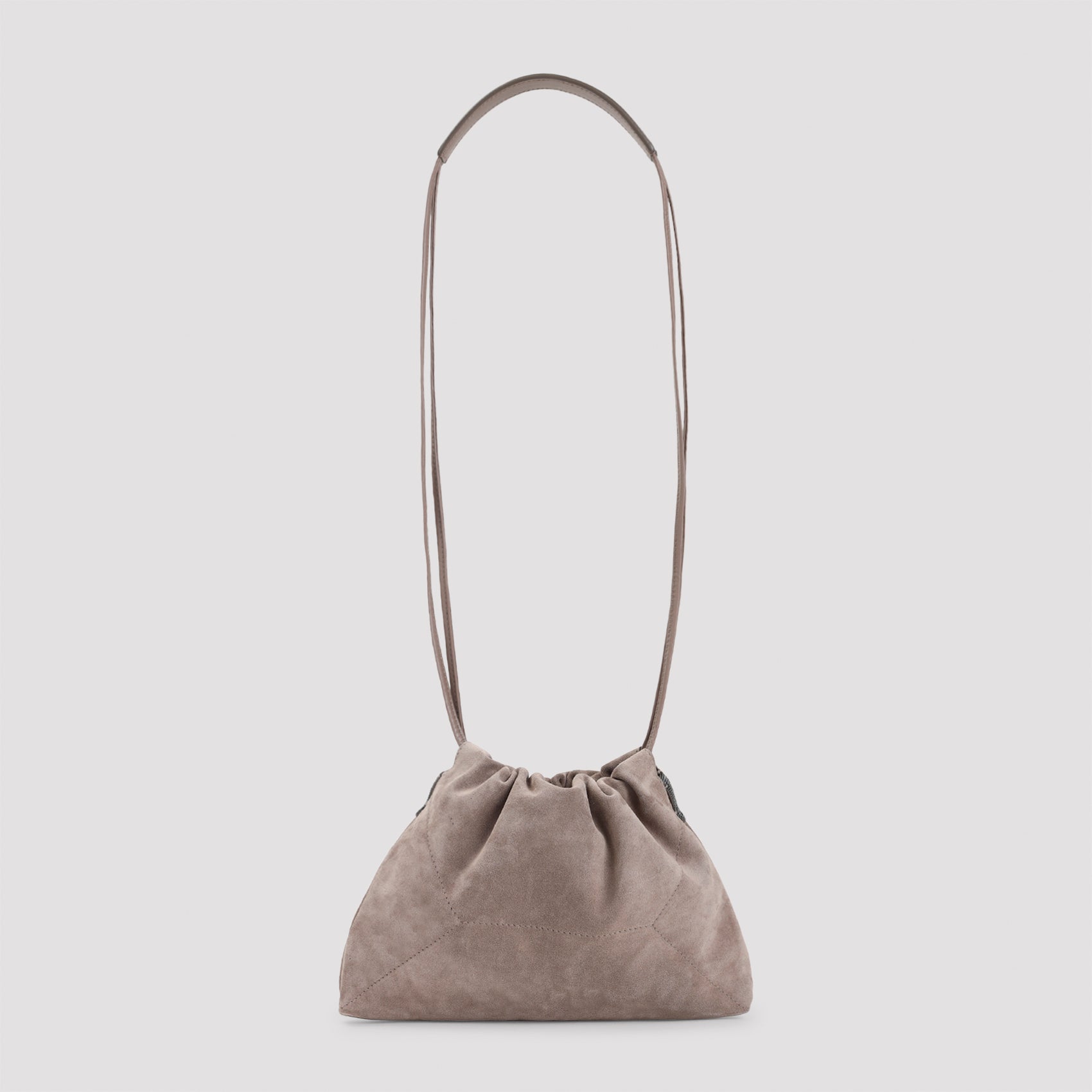 Compact Suede Crossbody Bag With Gathered Top