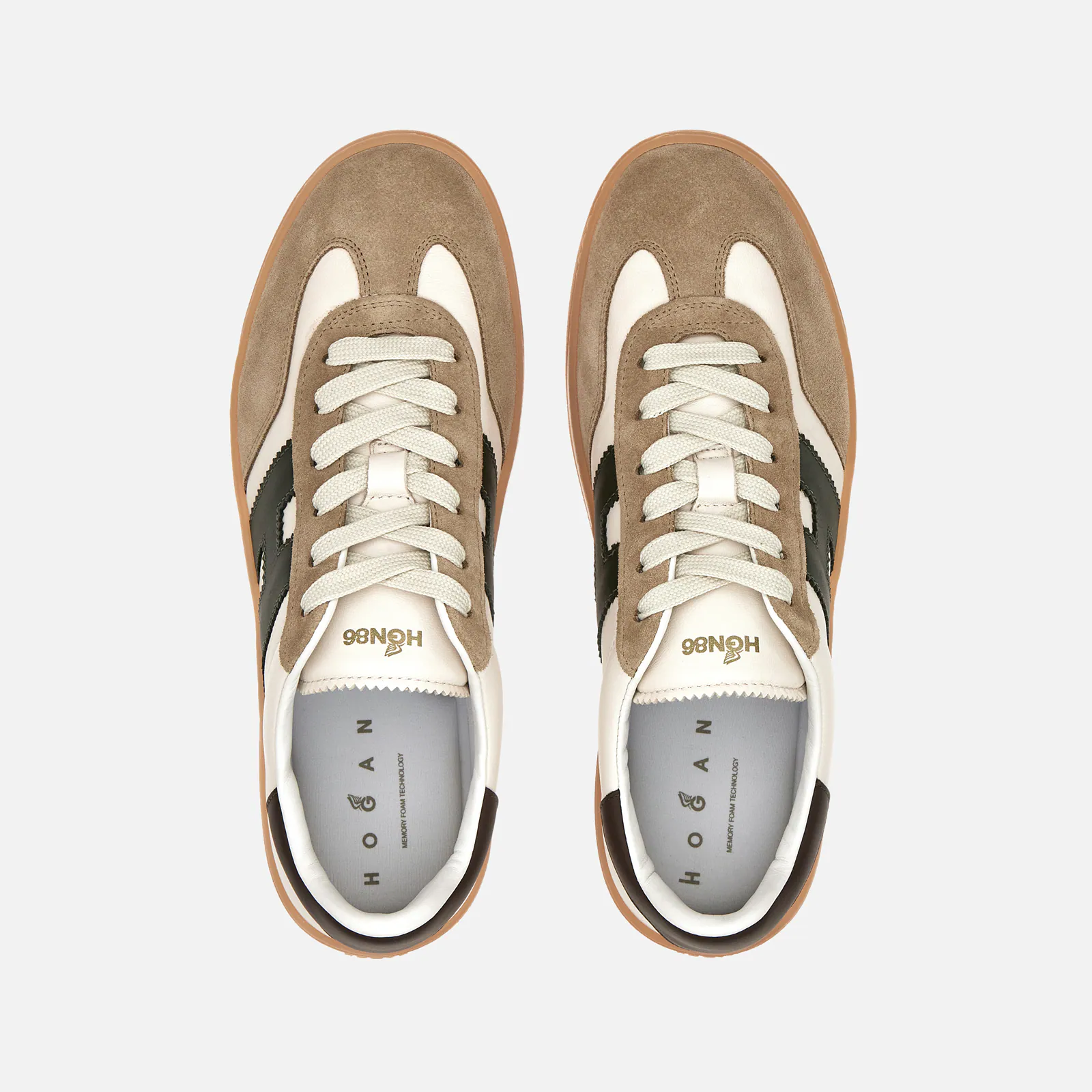 Lace-Up Sneakers With Beige Suede Overlays