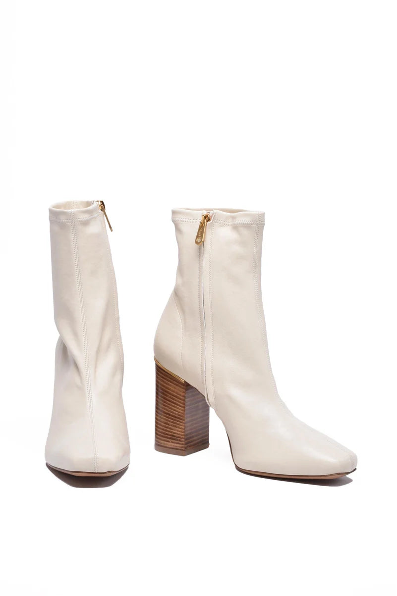 Leather Ankle Boot with Zip - Beige