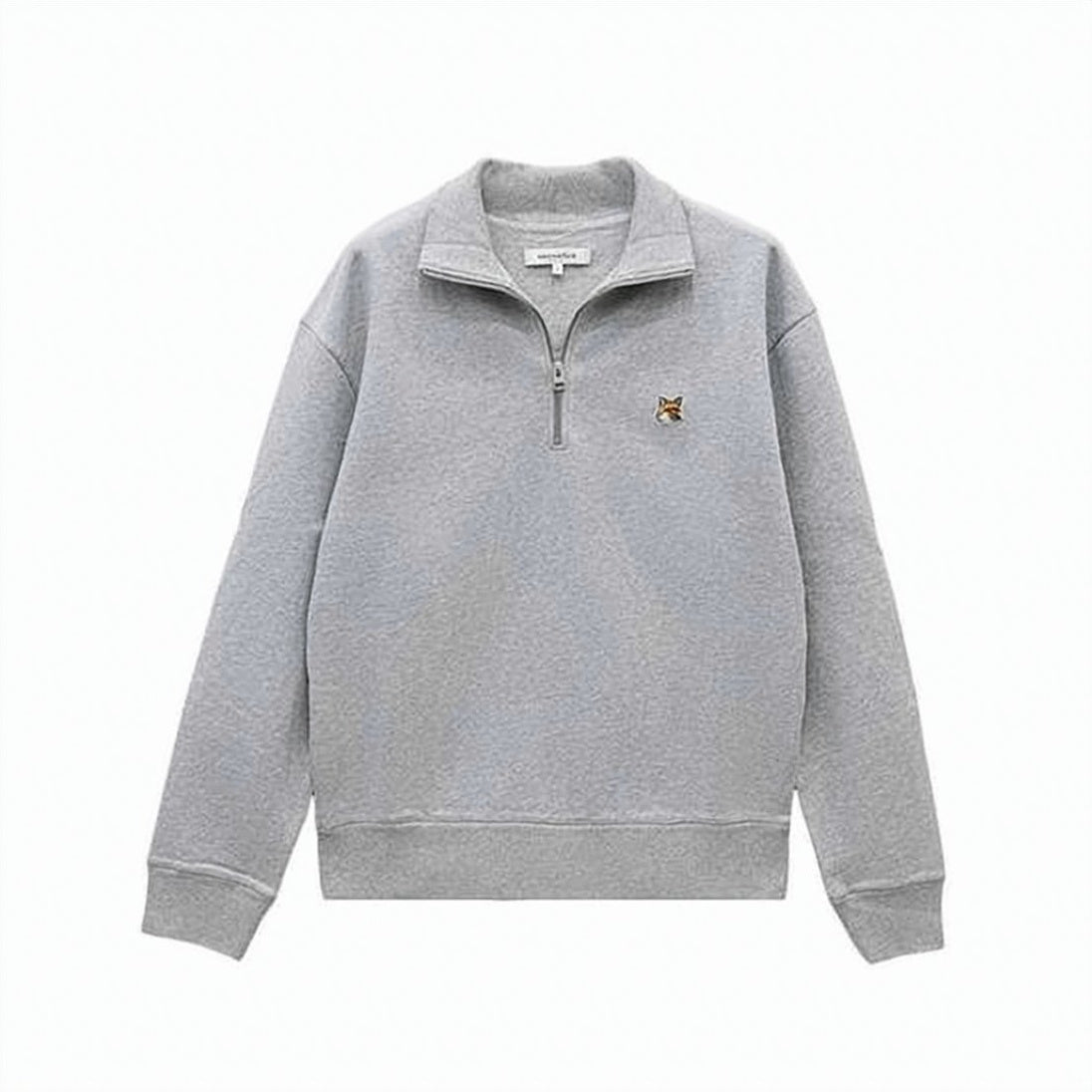 Heather Grey Long-Sleeve Pullover with Half-Zip Collar