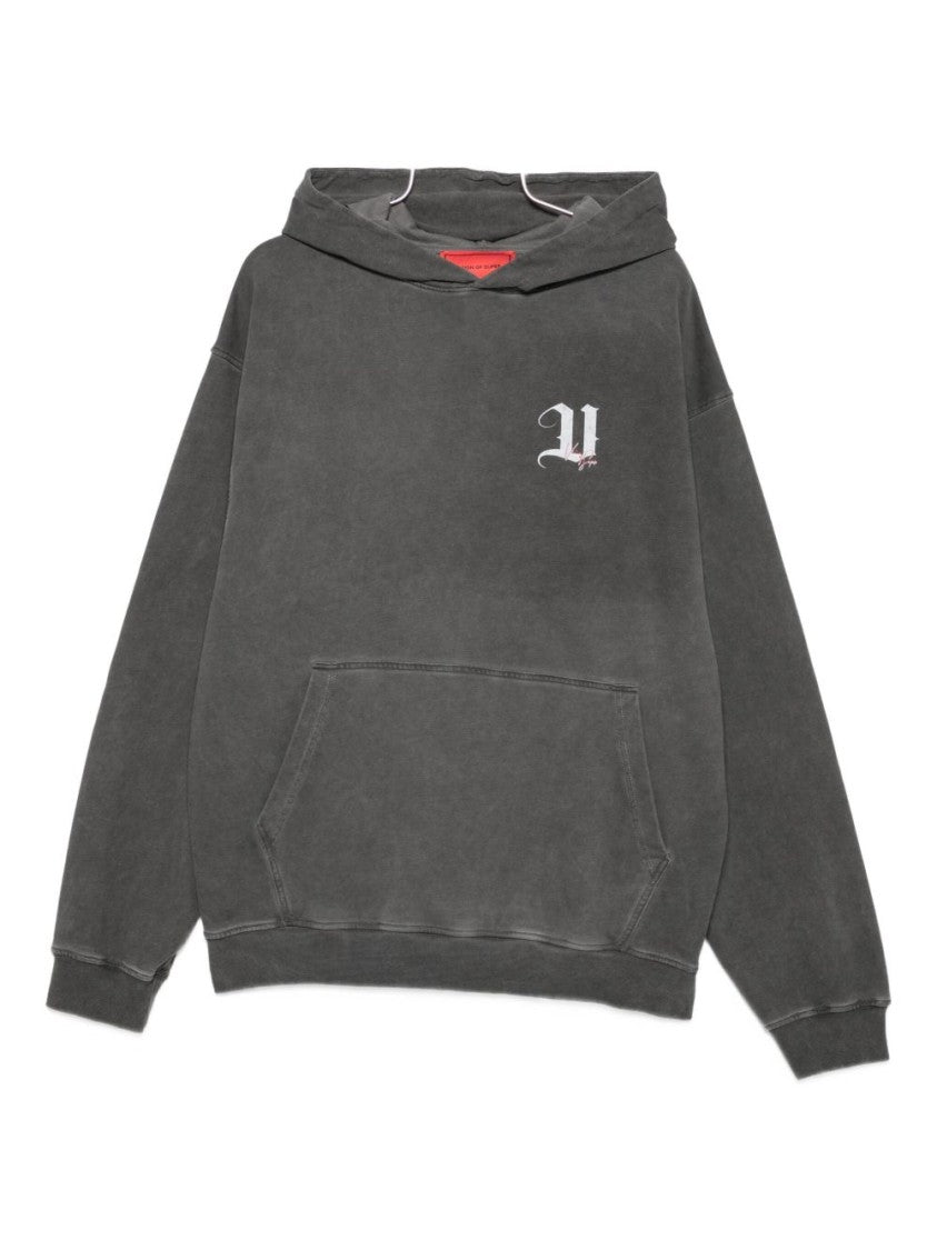Washed Gray Graphic Hoodie with Front Pocket