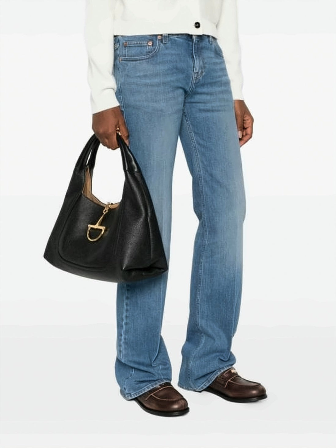 Textured Calf Leather Shoulder Bag with Gold-tone Clasp