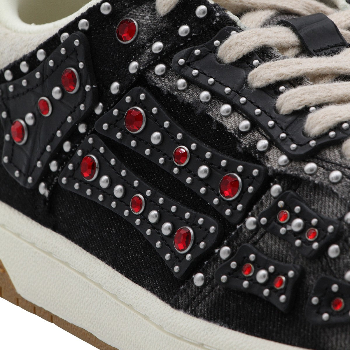 Low-Top Distressed Sneakers with Silver Studs