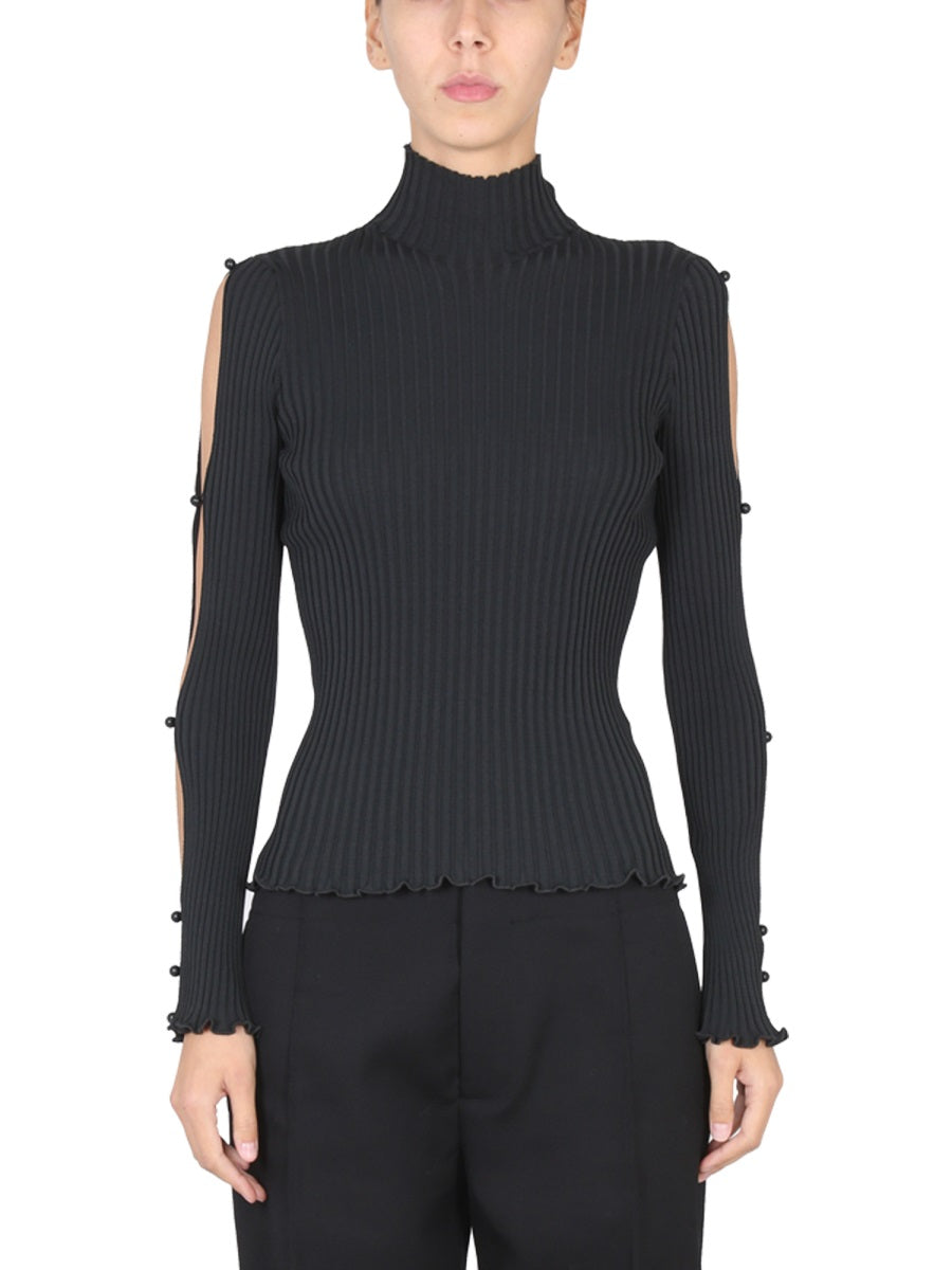 High Neck Turtleneck Sweater with Textured Knit Design