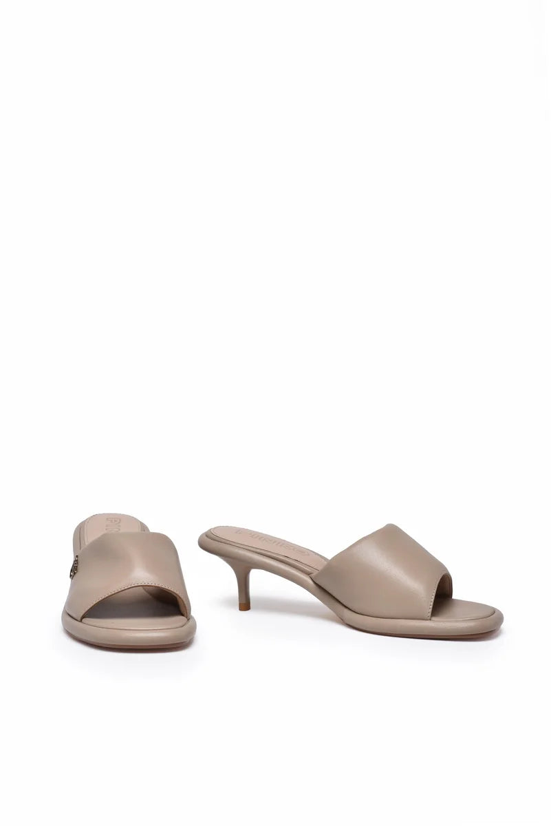 Leather Mules Sandals - Beige