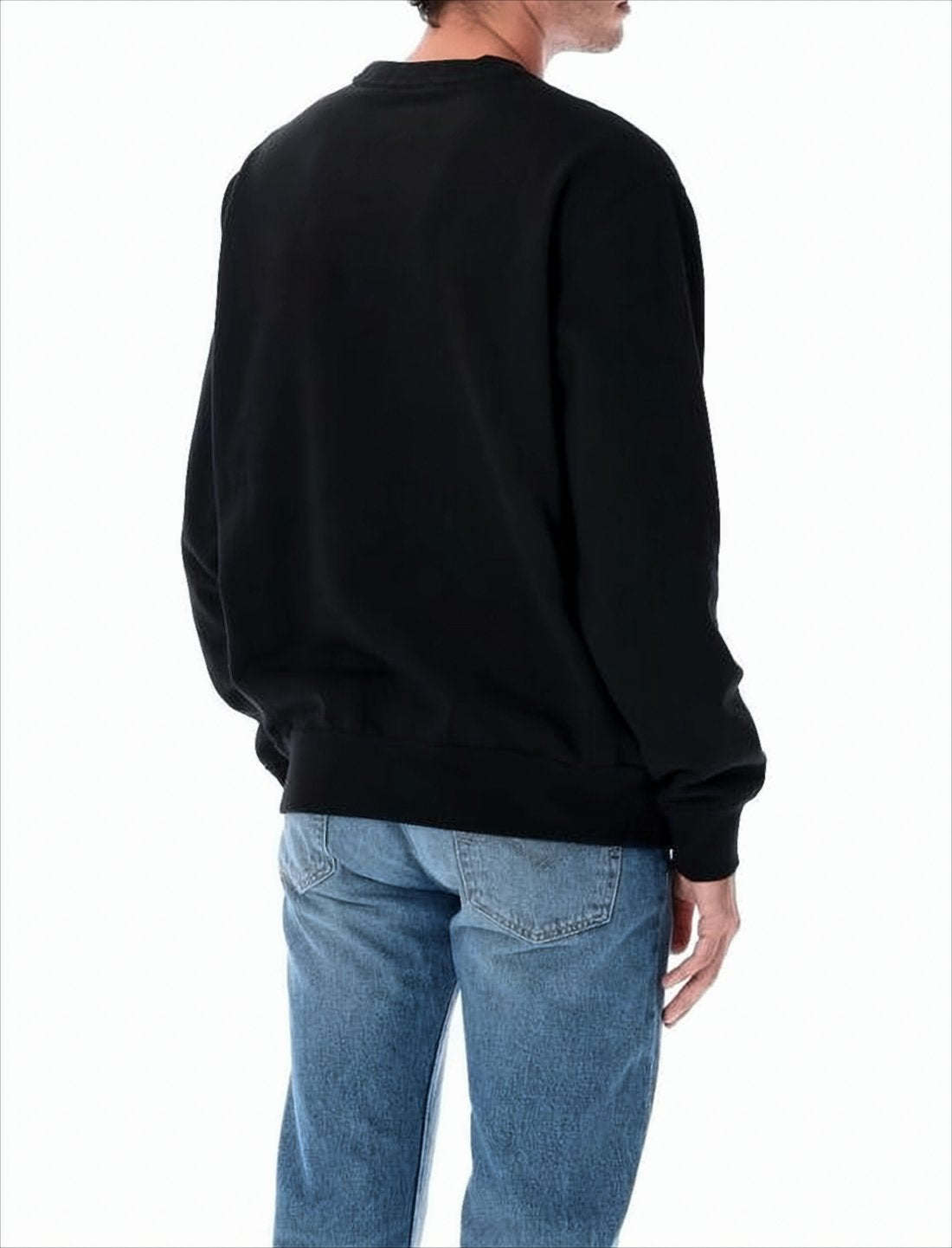 Classic Black Crewneck Sweatshirt with Logo Embroidery