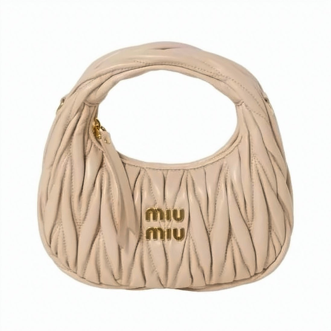 Ruched Lambskin Shoulder Bag with Metallic Logo Detail