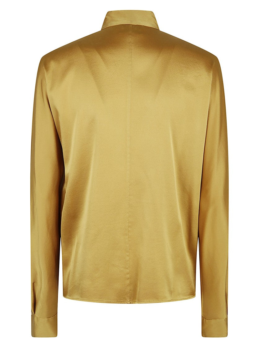 High-Neck Silk Blouse With Tassel Tie