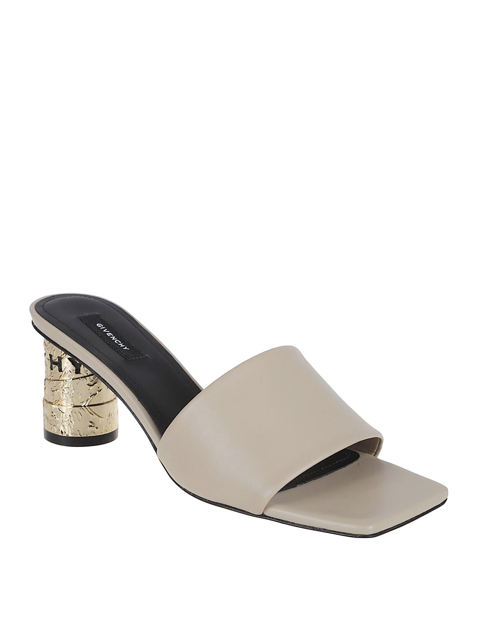 Beige Leather Tape Mules