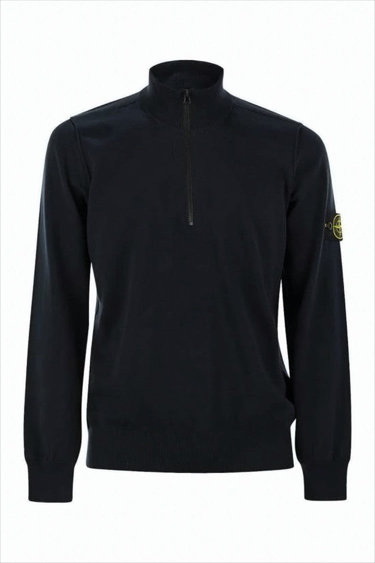 Half-Zip Pullover Sweater with High Collar