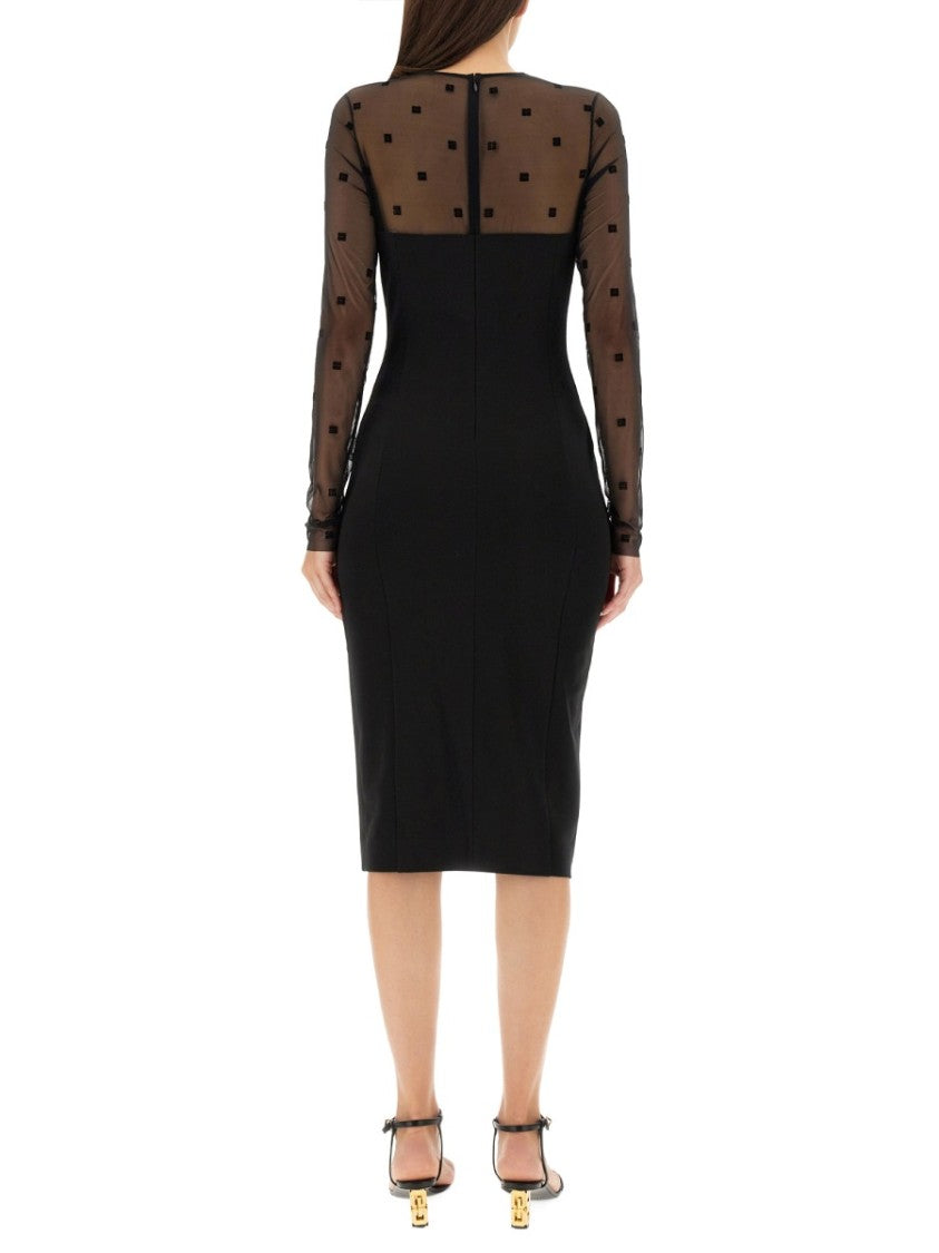 Midi Dress With 4G Pattern And Sheer Sleeves