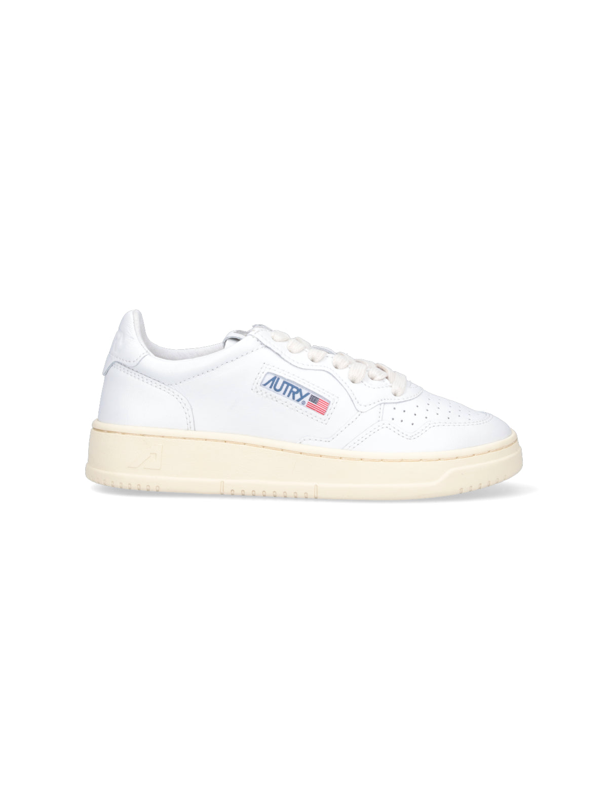 Low-Top White Leather Sneakers with Rounded Toe