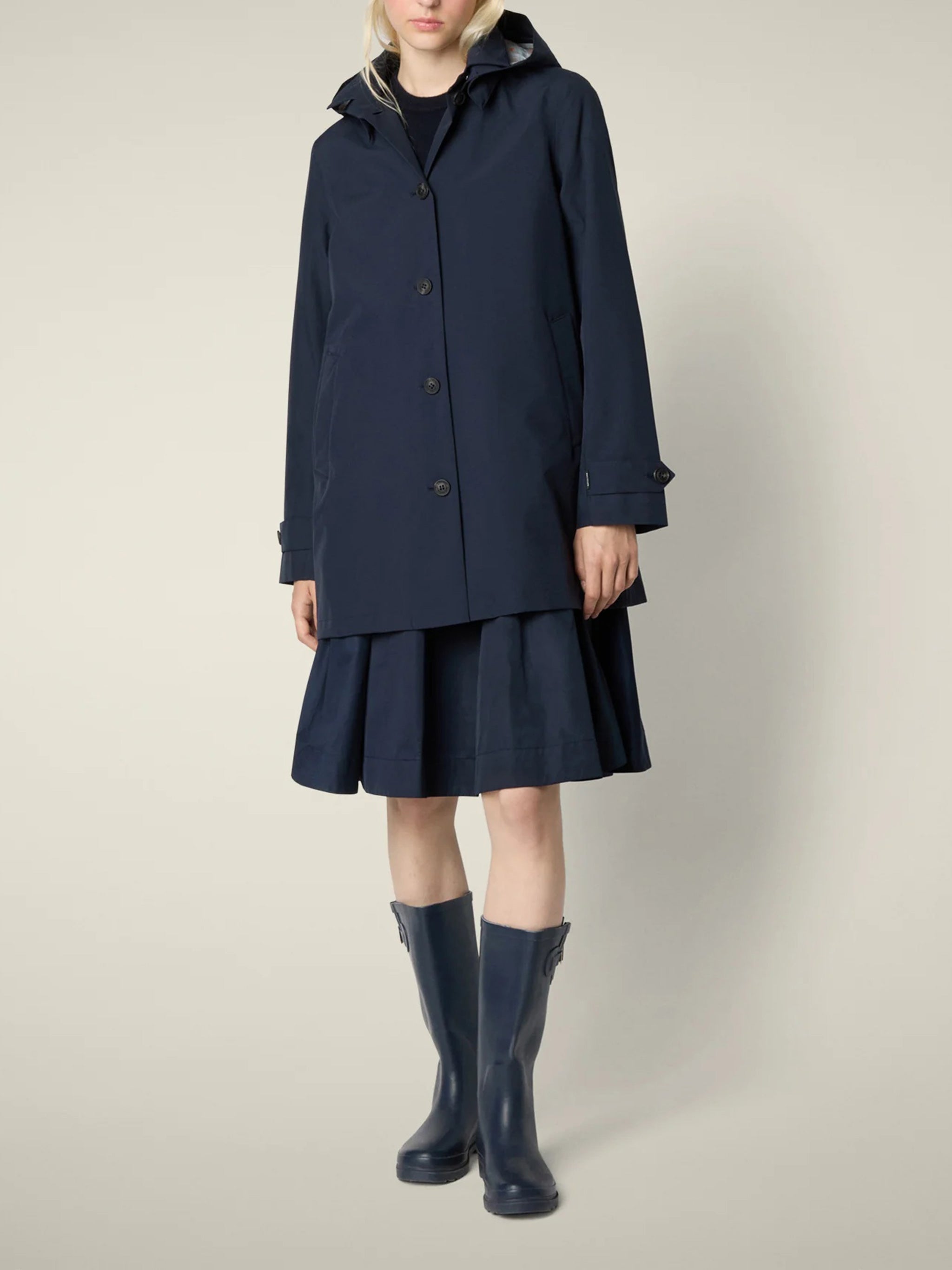 Navy Blue April Hooded Single Breasted Coat