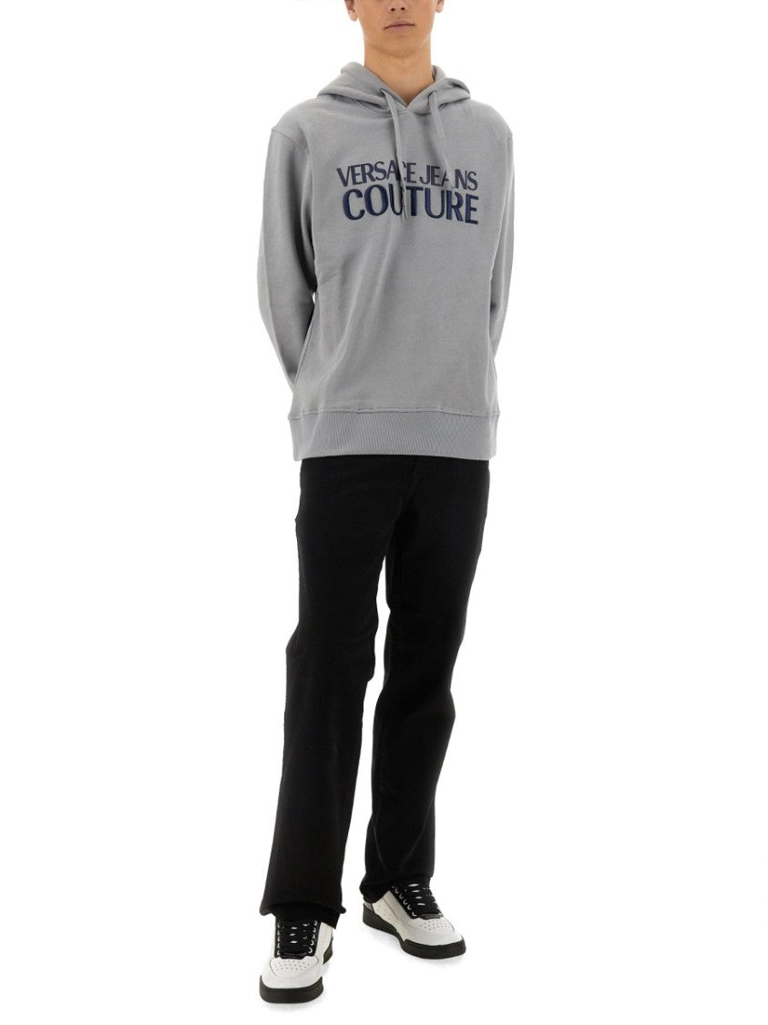 Grey Logo Print Sweatshirt With Classic Hood