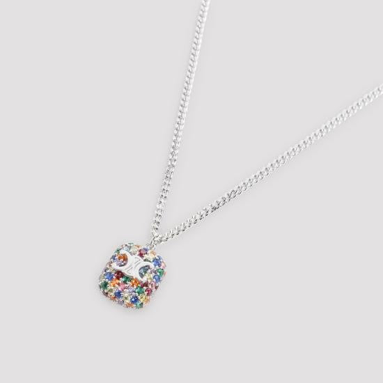 Delicate Square Pendant Necklace With Floral Crystal Design