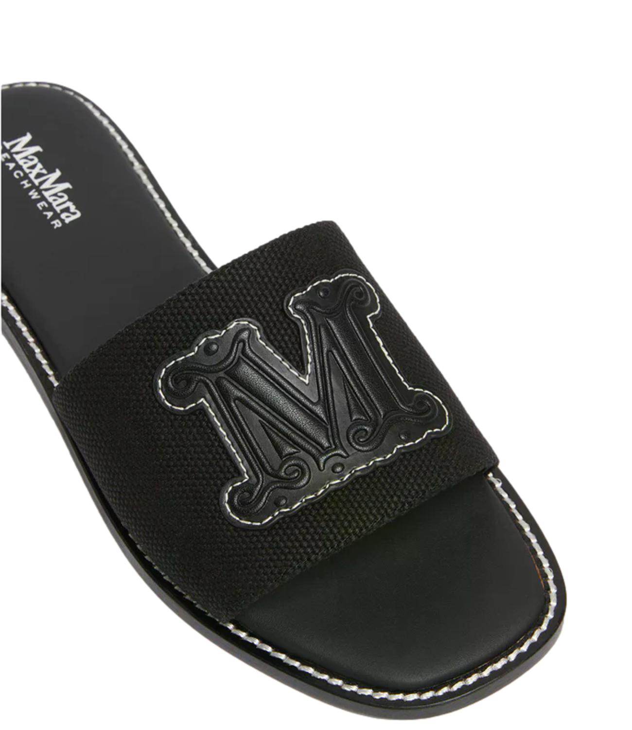 Black Cotton Blend Sandal Slides