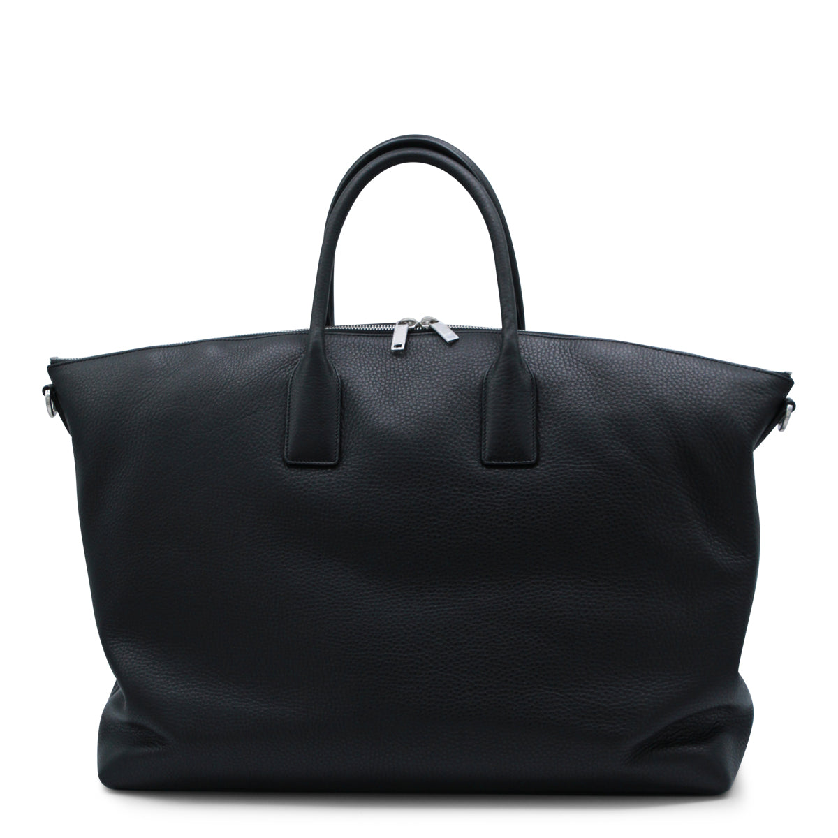 Black Leather Top Handle Bag With Logo