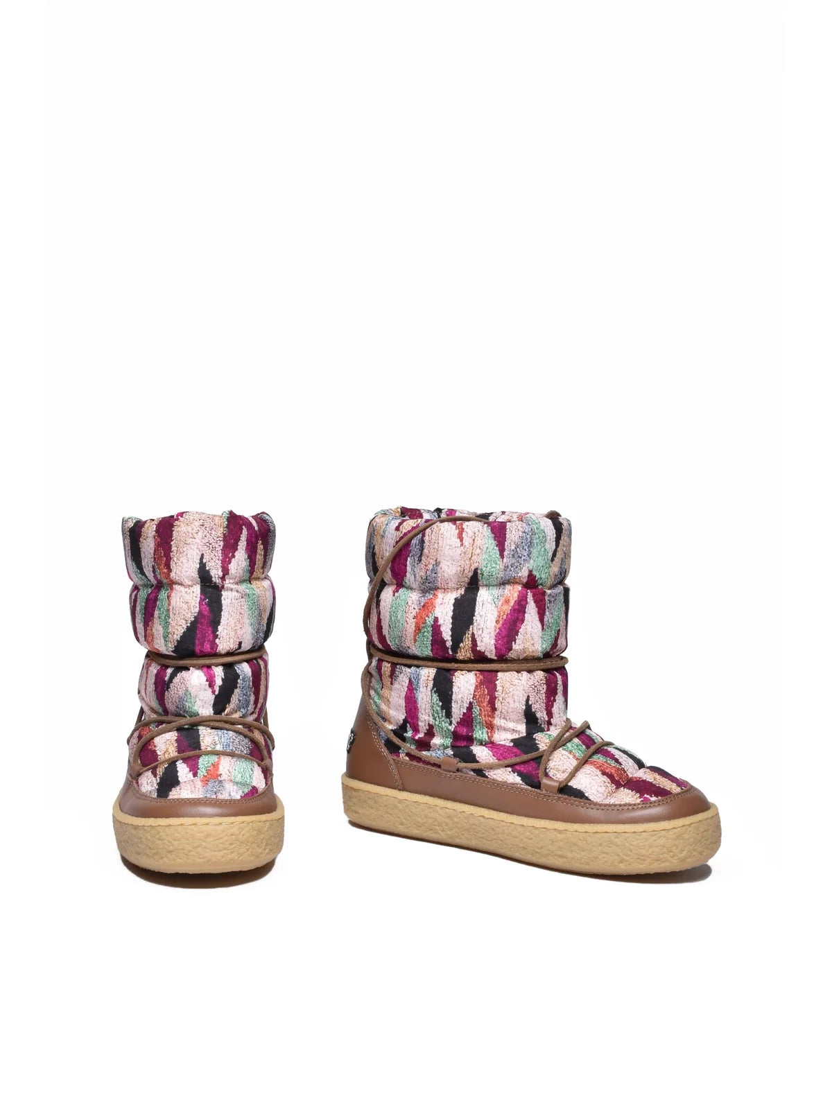 Beige/Green Nylon Leather Women's Moon Boot