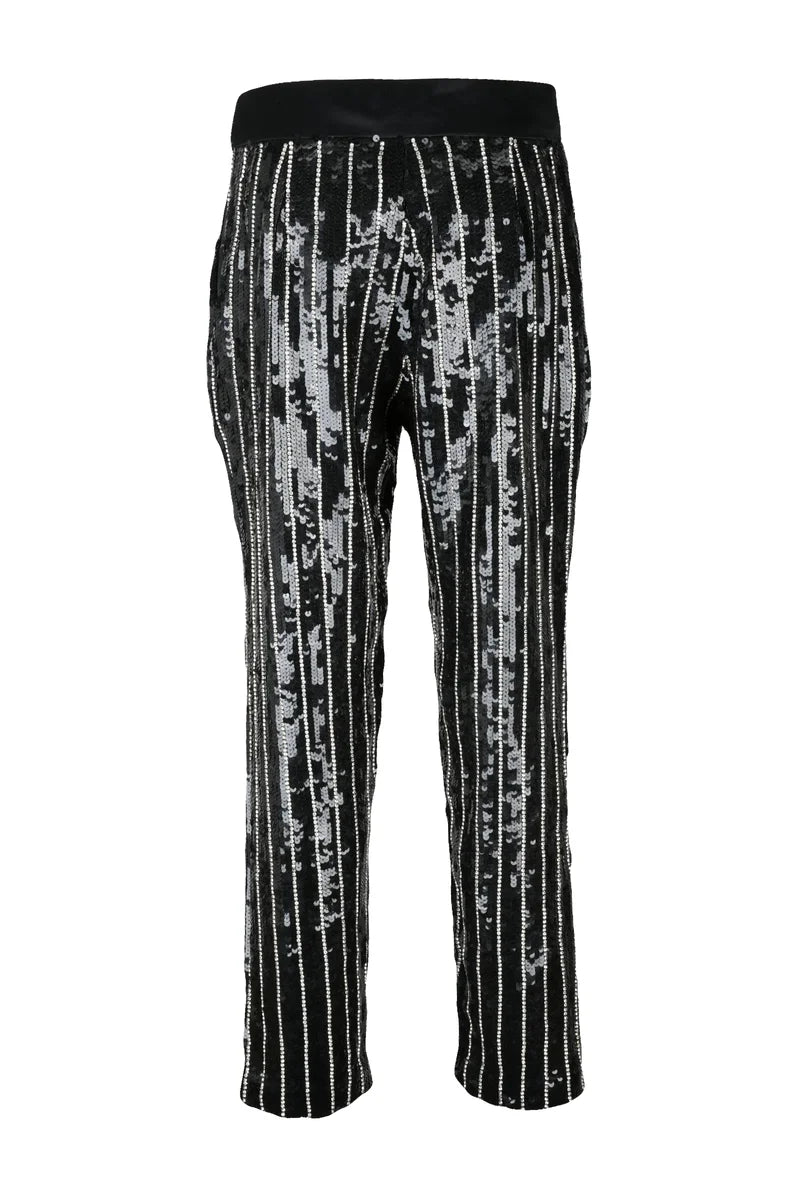 High Waisted Sequin Trousers - Black